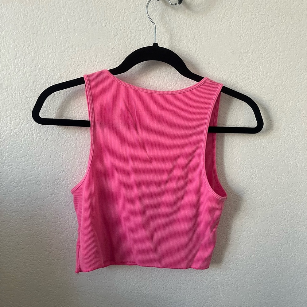 Neon Pink Ribbed Tank Top - Picture 2 of 4